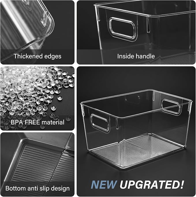 Heyuzb Clear Storage Bins for Pantry Organizers and Storage Large Capacity Under Sink Organizers, 4 PACK Plastic Organizer Bins for Kitchen, Laundry Room, Cabinet, Bathroom, Closet - Image 7