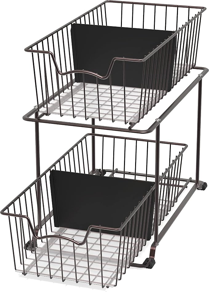 SimpleHouseware 2 Tier Cabinet Wire Basket Drawer Organizer, Brown - Image 6