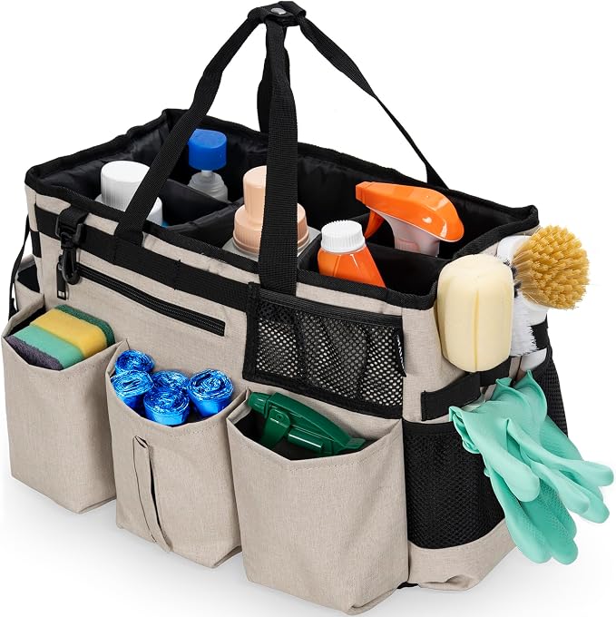 IBVIVIC Wearable Cleaning Caddy Bag for Cleaning Supplies, White | Cleaning Organizer Tote Bag with Handle & Shoulder Straps Kitchen Cleaning Supplies Storage Bag for Cleaners & Housekeepers by WelcometoIBVIVIC