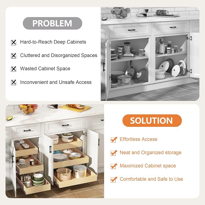 WelFurGeer 3-Tier Pull Out Cabinet Organizer with Soft Close, Heavy-Duty Slide Out Drawers for Cabinets, Pull Out Drawers for Cabinets, Bottom Mount Shelves for Kitchen, Pantry, Bathroom - Image 4