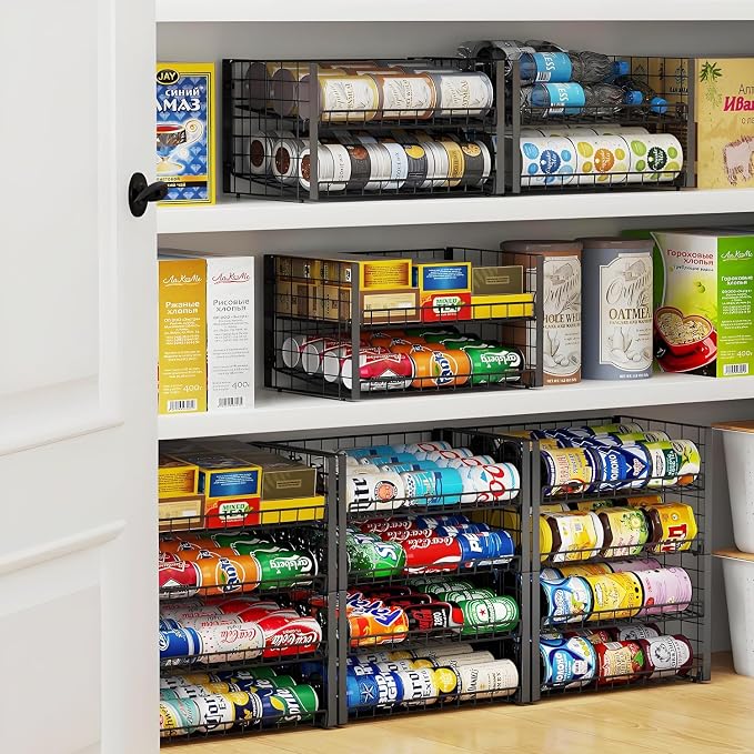 JKsmart 2-Tier Stackable Can Rack Organizer for Pantry, Adjustable Can Dispenser Holds Up to 60 Cans, Can Storage Holder for Various Ounces of Canned Food Soda Drinks, Black, 2 Pack - Image 8