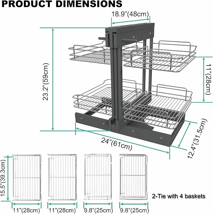 Blind Corner Cabinet Pull Out 2 Tier 4 Shelves Magic Corner Kitchen Cabinet Pull Out Shelf Organzier Soft Close Bottom Mount Min Opening 15in，Metal - Image 3