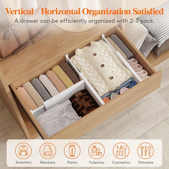 Lifewit 6" Tall Upgrade Drawer Dividers, Adjustable Deep Drawer Organizer | 13.5"-22" Expandable White Drawer Separator for Clothes, Dresser/Kitchen/Closet/Bedroom/Office Organization & Storage, 6 Pack - Image 5