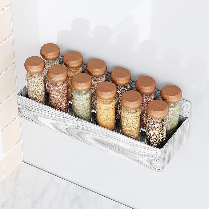 Mystozer Magnetic Spice Rack for Refrigerator, Kitchen Organizer and Storage Shelf, Wood White(4 Pack) - Image 4
