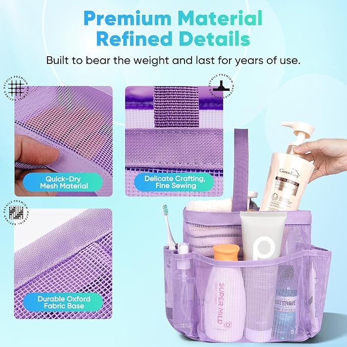 EUDELE 2 Pack Mesh Shower Caddy Portable for College Dorm Room Essentials, Shower Caddy Dorm with 9-Pocket Large Capacity,Shower Bag for Beach,Swimming,Gym All Black+All Pink - Image 5