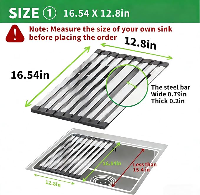 Over the Sink Kitchen Dish Drying Rack Organizer - Stainless Steel Collapsible Non-Slip Space-Saving [16.54 * 12.8IN] - Rust-Resistant Heat-Resistant Sturdy - Easy to Clean - Image 3