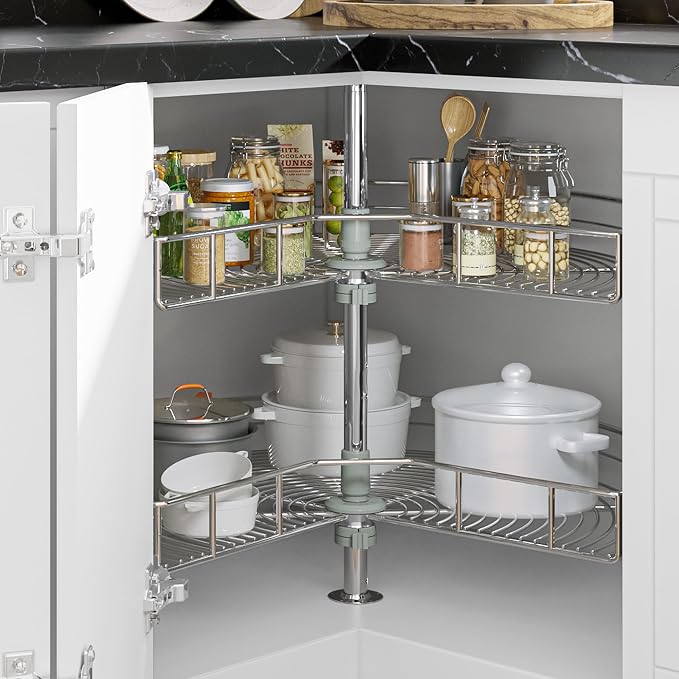 YITAHOME 31" Lazy Susan Turntable with Chrome Pie-Cut Design | 270° Chrome Corner Organizer with 2 Shelves and Adjustable Height for Cabinet, Silver by YITAHOME