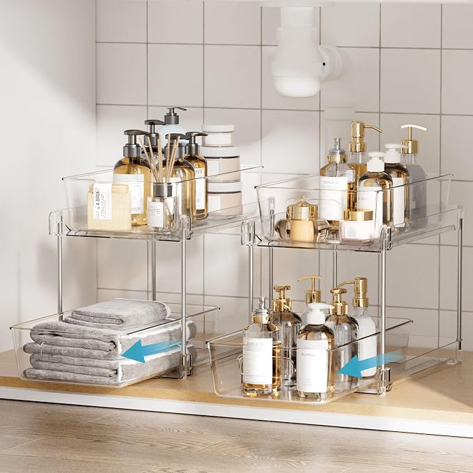 Vtopmart 8 Pack Pull Out Bathroom Under Sink Organizer (S-Standard) | Slide-out drawers, Multi-purpose storage, Clear visibility, Easy Set-up - Image 3