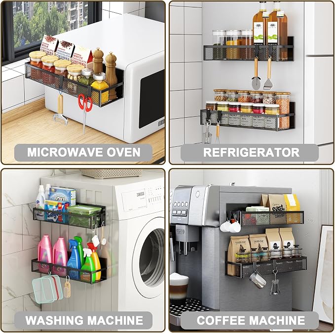 Aufworld Magnetic Spice Rack for Refrigerator, 4 Pack Magnetic Shelf, Fridge Magnet Organizer with Moveable 8 Hooks, Magnetic Fridge Shelf for Kitchen Organization and Storage (4 Pack) - Image 5