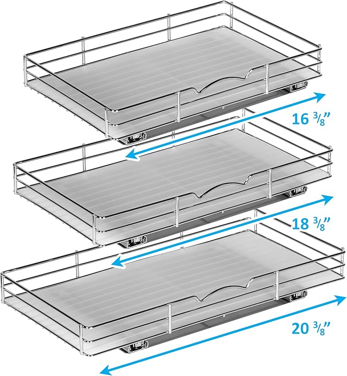 Pull-Out Cabinet Spice Rack Organizer, 18 ⅜"W x 10 ½"D x 2 ¾"H | Slim Slide-Out Storage for Spices, Bottles & Jars, Premium Heavy-Duty Steel, Easy Install for Narrow Kitchen Cabinets, Chrome - Image 8