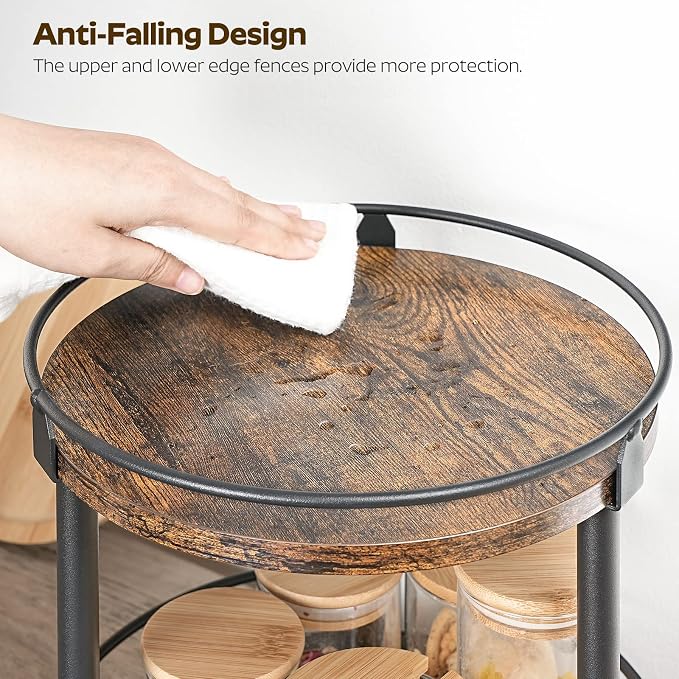 Lazy Susan Organizer, Rotating Spice Rack, 2 Tier Spice Turntable Organizer, Industrial Turntable Spice Holder, for Kitchen Countertop and Cabinet, Compact and Versatile, Rustic Brown SR22BR - Image 6