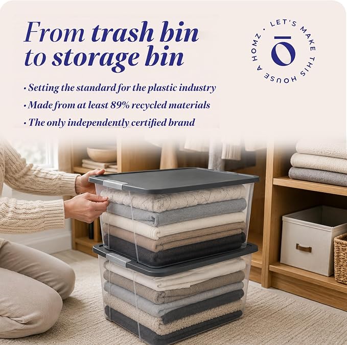 HOMZ Clear Plastic Storage Bin with Secure Latching Gray Lid, 64 Qt, 2 Pack | Heavy-Duty Stackable Containers, Large Organizer Box for Homes, Offices, and Garages - Image 8
