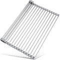 Tomorotec Roll Up Dish Drying Rack Over Sink, 304 Steel, 21x15.5, Grey | Anti-Slip Silicone Rims For Grip, Heat-Resistant Trivet Mat Holding Heavy Cookware, Rustproof Kitchen Counter Space Saver by Tomorotec