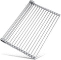 Tomorotec Roll Up Dish Drying Rack Over Sink, 304 Steel, 17.7x12.5, Grey | Anti-Slip Silicone Rims For Grip, Heat-Resistant Trivet Mat Holding Heavy Cookware, Rustproof Kitchen Counter Space Saver by Tomorotec