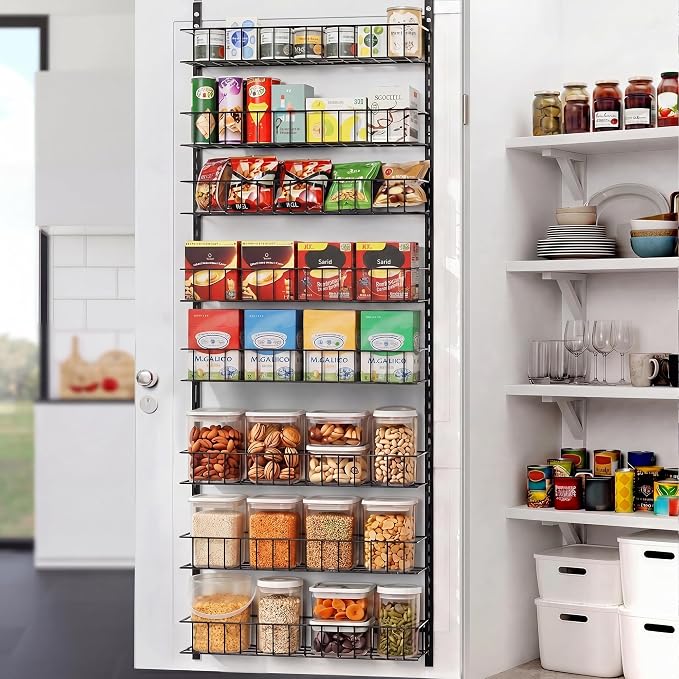 ElegantArray 8-Tier Pantry Door Organizer, Black | Over The Door, Hanging Spice Rack Shelves, Home Office Laundry Room Bathroom & Kitchen, Storage Rack by Unknown
