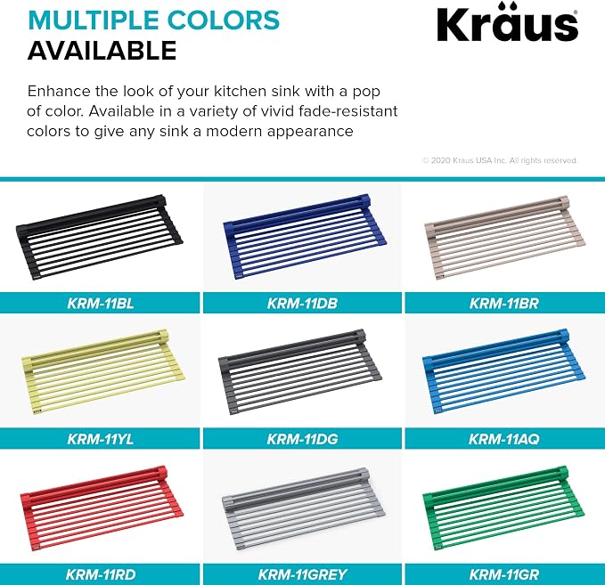 Kraus Multipurpose Workstation Sink Roll-Up Dish Drying Rack, Colander and Trivet in Red, KRM-11RD - Image 11
