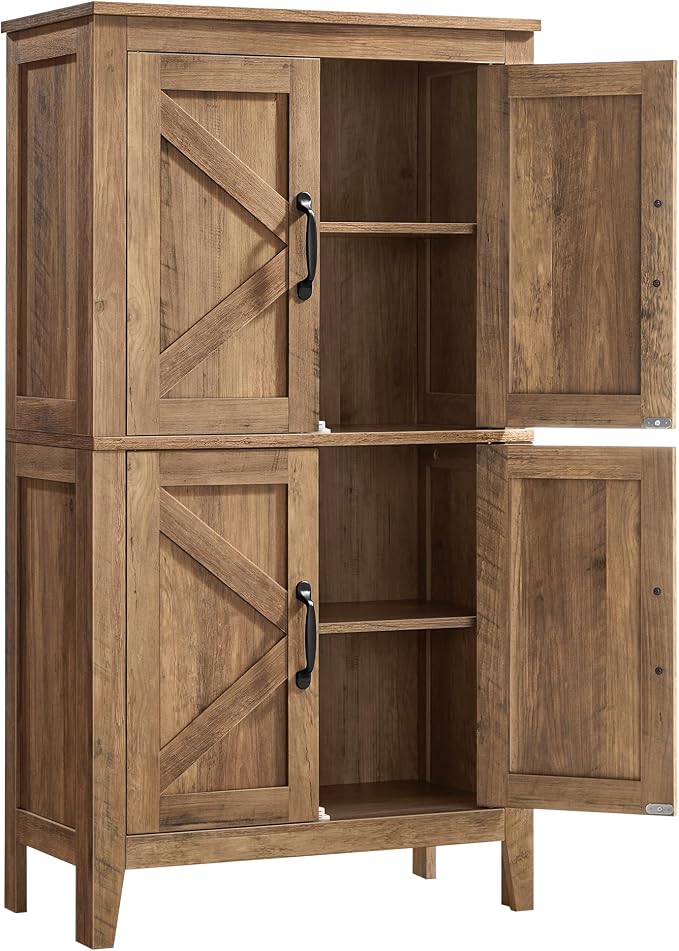 VASAGLE LIRY Collection - Farmhouse Storage Cabinet, Bathroom Floor Cabinet with Barn Doors, Freestanding Kitchen Pantry, Adjustable Shelves, for Dining Room, Living Room, Honey Brown, UBBK773K01 by Unknown
