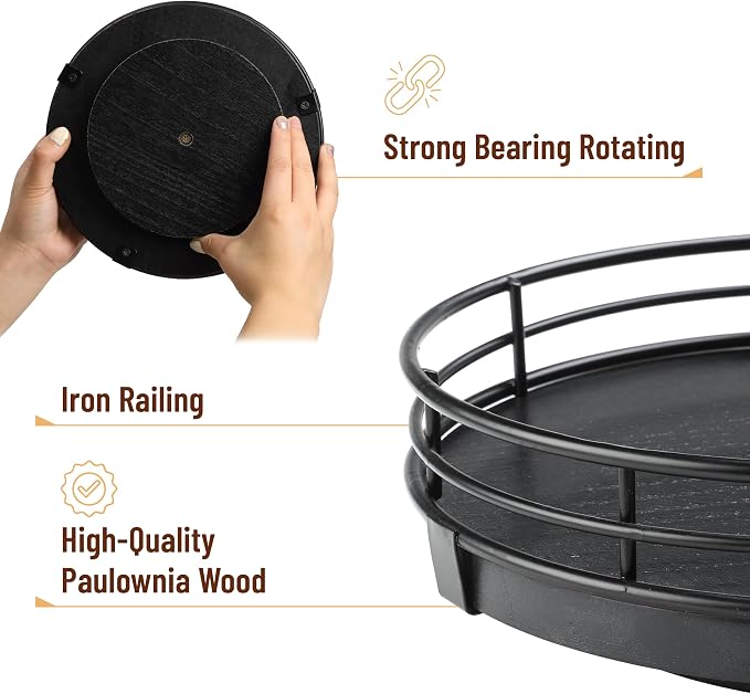 BAMBOO LAND- Lazy Susan Turntable Organizer, 9", Black, Lazy Susan for Table Top - Image 3