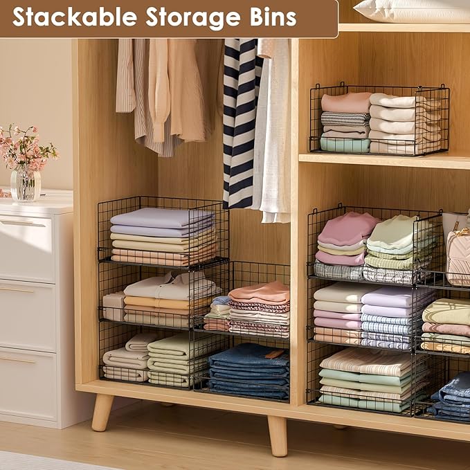 Yociyoga 3-Tier Stackable Closet Organizers and Storage Shelves, Foldable Closet Shelf Organizer, Stackable Storage Bins Drawers for Closet Organizer System, Black(Patent No. 30022416) - Image 4
