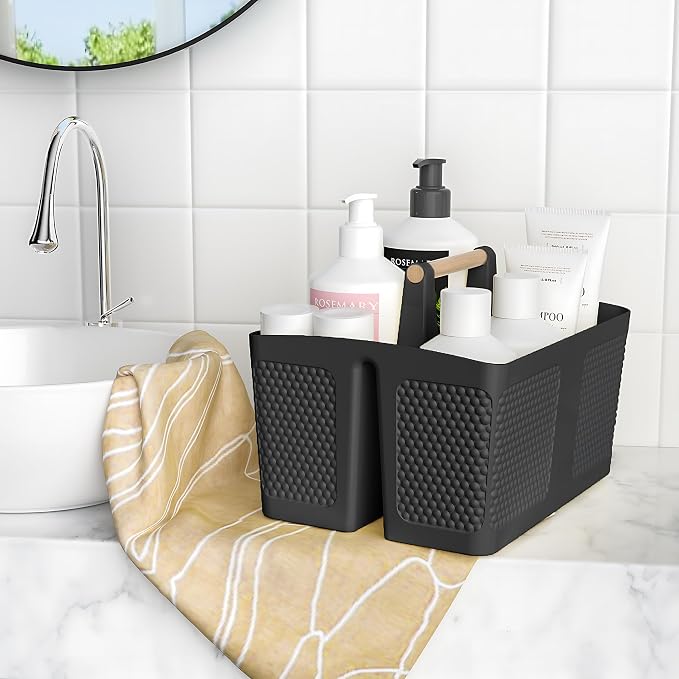 Shower Caddy Portable and Cleaning Caddy Organizer for Bathroom, Kitchen, Toiletries Storage ，Caddy organizer with handle, Rust-Resistant, Durable Material (Black, 9.36" L×7.73" W×7.24" H) - Image 2