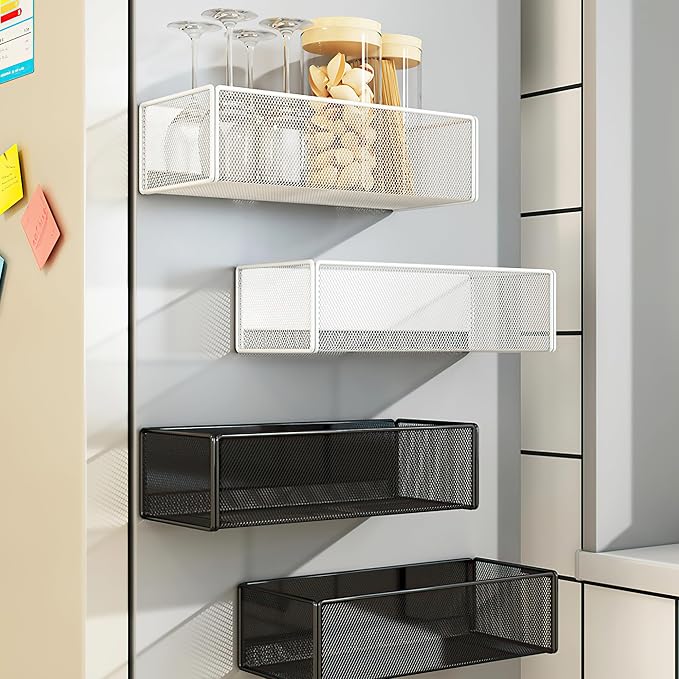 Magnetic Shelf Fridge Basket Bin for Washer Dryer Locker Whiteboard Cabinet | No Drilling No Assembly, Reusable Magnet Organizer Kitchen Laundry Storage Rack Container Holder Home Office Classroom - Image 5