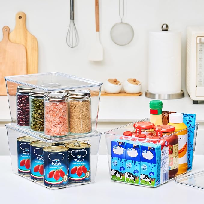 theaoo Large Clear Storage Bins with Lids, Stackable Containers, 10 Pack | Pantry Organization And Storage For Kitchen, Fridge, Garage And Cabinets. Clear Design Keeps Items Organized - Image 3
