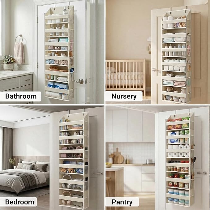 Over the Door Organizer, 6-Tier, 100D Fabric, Ivory 1pc | Over the door shoe organizer, 50 lbs capacity, 12 side mesh pockets, 100D extra thick fabric, Closet & entryway storage - Image 6