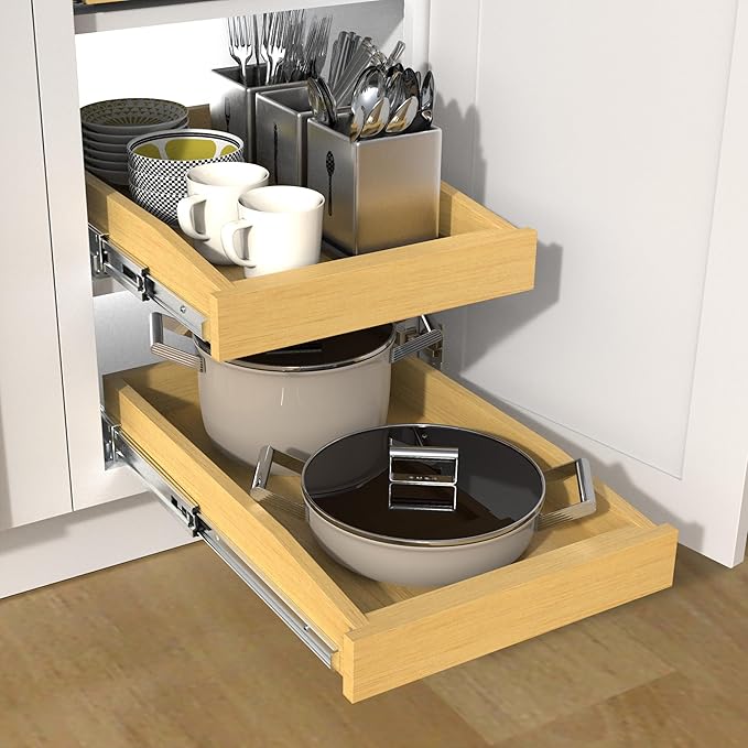 Wooden Pull out Cabinet Organizer 23" W x 21" D x 3.35" H, Heavy Duty Slide Out Drawers Pull-Out Home Organizers for Kitchen Cabinets - Image 6