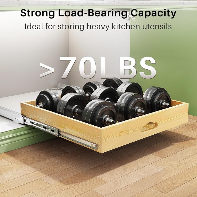 2Pack Pull Out Cabinet Organizer, Soft Close Wooden Slide Out Drawers for Pots, Full-extension Roll Out Shelves for Kitchen Cabinets, Pantry Organization, Bottom and Side Mount(21"W X 21"D x 3.4''H) - Image 6