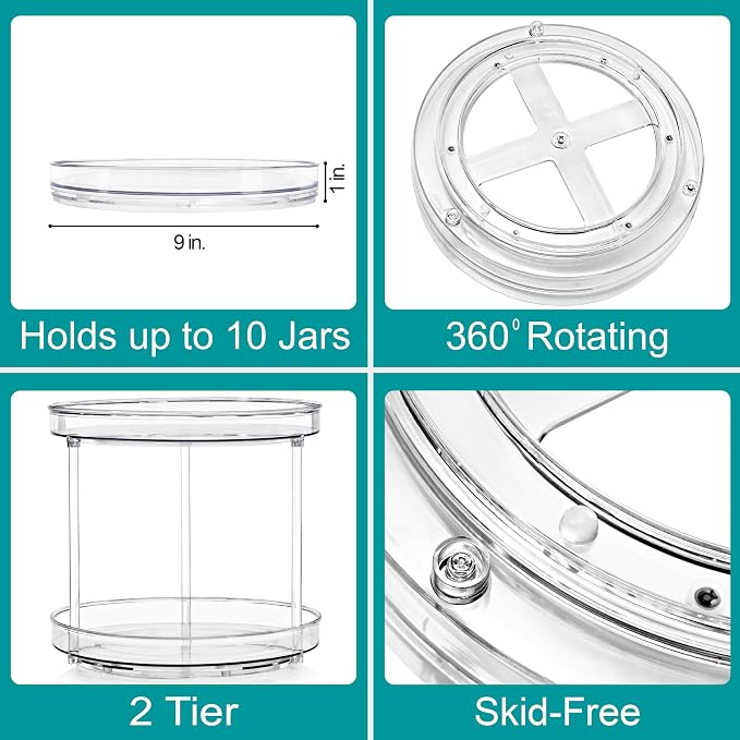 Sorbus 9 Inch 2 Tier Clear Lazy Susan Organizer, Turntable Organizer for Spice Organization for Cabinet, Lazy Susan Turntable for Kitchen, Home, Office, Closet, Laundry Room Organization (2 Pack) - Image 2