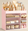 HBlife Makeup Organizer Countertop with Brush Holder,Large Bathroom Counter Organizer with Drawers,Skincare Organizers for Vanity,Plastic Dresser Organizer Storage Gift for Women Girl Mom,Pink by HBlife