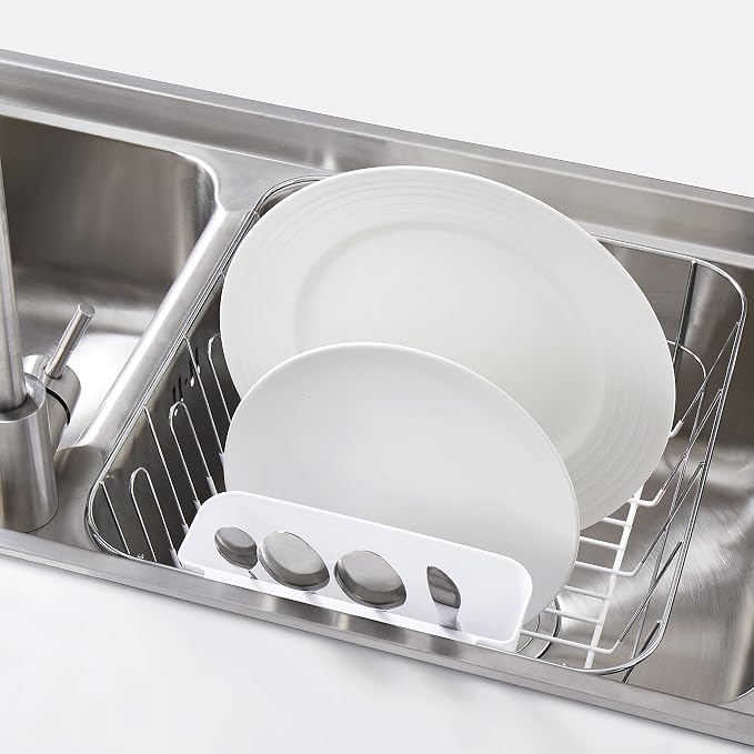 Sweet Home Collection 2 Piece Dish Drying Rack Set Drainer with Utensil Holder Simple Easy to Use Fits in Most Sinks, 14.5" x 13" x 5.25", White (Pack of 12) - Image 5