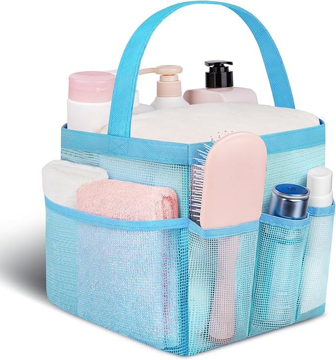 Mesh Shower Caddy Portable - 9 Pockets for College Dorm Room Essential | Large Capacity Mesh Shower Caddy with 9 Pockets, Portable Hanging Toiletry Bag for College Dorm, Gym, Camping and Beach by Attmu