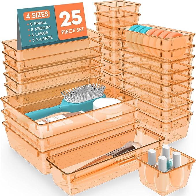 SpaceHacks 25 PCS Plastic Drawer Organizer, 4-Size Versatile Organizer Trays & storage Bins by SpaceHacks