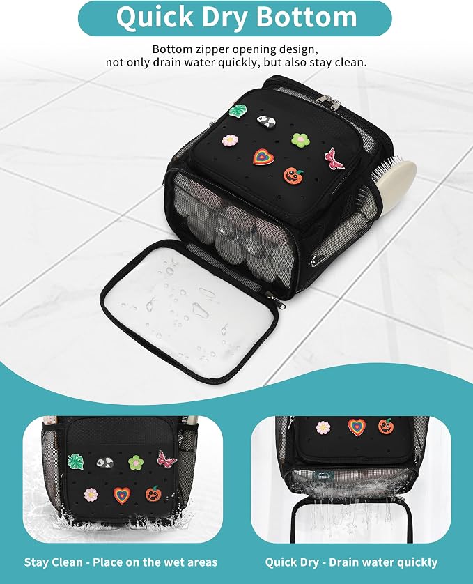 Shower Caddy Portable, Hanging Shower Caddy for College Dorm Room Essentials, Mesh Shower Bag with DIY Decoration Charms, Large Capacity Toiletry Bag for Gym, Swiming, Camping, Bathroom, Beach, Travel - Image 4