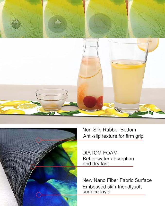 Kitchen Sink Splash Guard Faucet Mat Super Absorbent Fast Drying Mat Sink Gadgets Splash Guard Behind Faucet Drip Catcher for Kitchen (Lemon-1, 15x5.5in) - Image 3