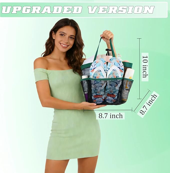 Mesh Shower Caddy Portable - 9 Pockets for College Dorm Room Essential | Large Capacity Mesh Shower Caddy with 9 Pockets, Portable Hanging Toiletry Bag for College Dorm, Gym, Camping and Beach - Image 3
