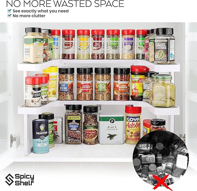 Deluxe - Expandable Spice Rack and Stackable Cabinet & Pantry Organizer (1 Set of 2 Shelves) - As seen on TV Deluxe (Spicy Shelf Organizer) - Pantry Organization - Pantry Spice Organizer - Image 5