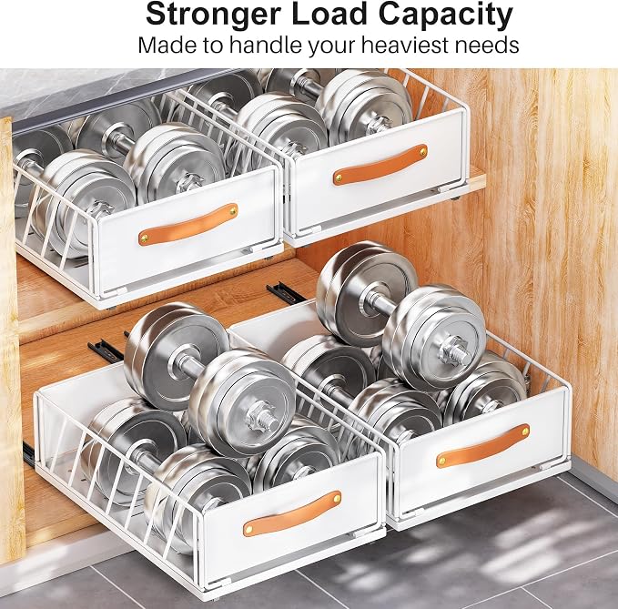 2Pack Pull out Cabinet Organizer,Heavy Duty Slide out Pantry Shelves Drawer Storage with Adhesive Nano Film,Sliding Mesh Basket with Handle for Kitchen, Bathroom, Home, 11.8W" X 15.7"D X 6.2"H,White - Image 5
