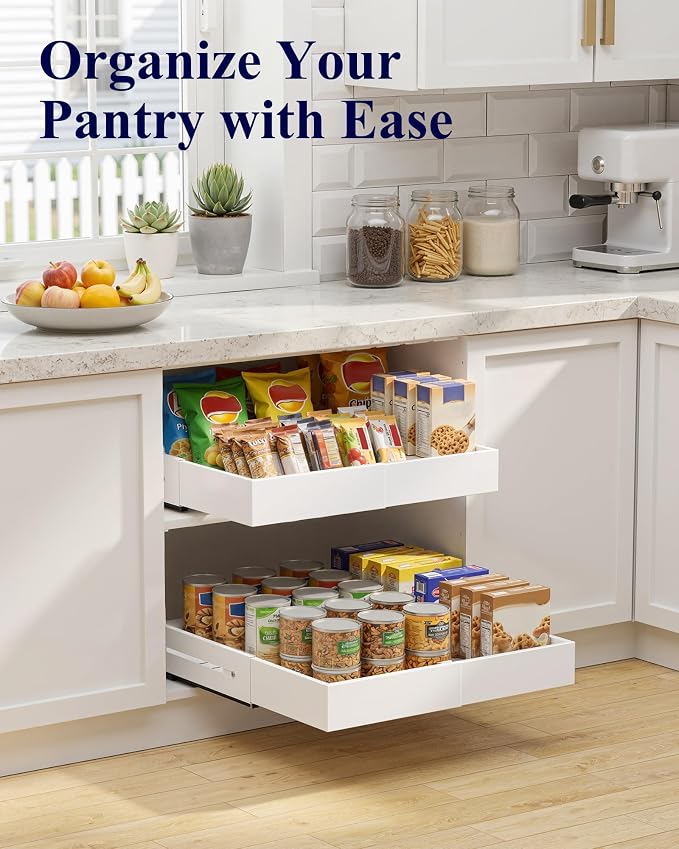 Kitsure Pull Out Cabinet Organizer - 2 Pack(12.6"-21" D x 12"-20.4" W) Expandable Sliding Cabinet Shelves, Smooth Glide Drawer Organizer, Kitchen & Pantry Storage, Framed & Frameless Cabinets - Image 8