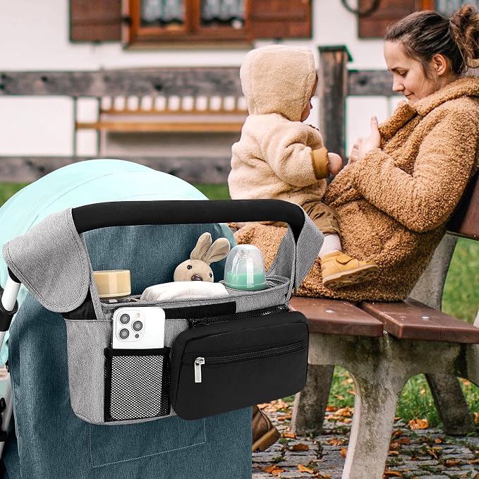 Accmor Universal Stroller Organizer with Insulated Cup Holder Detachable Phone Bag and Shoulder Strap,Stroller Bag Caddy Organizer for Uppababy, Baby Jogger, Britax Strollers - Image 6