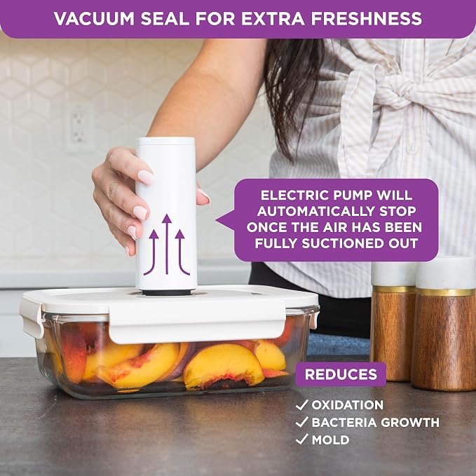 HOLDN’ STORAGE Food Storage Containers With Vacuum Sealing, Set of 4 | Glass Containers, One Electronic Pump, Keep Food Fresh Longer, BPA-Free Glass, Leak-Proof, Ideal for Meal Prep, Marinating - Image 5
