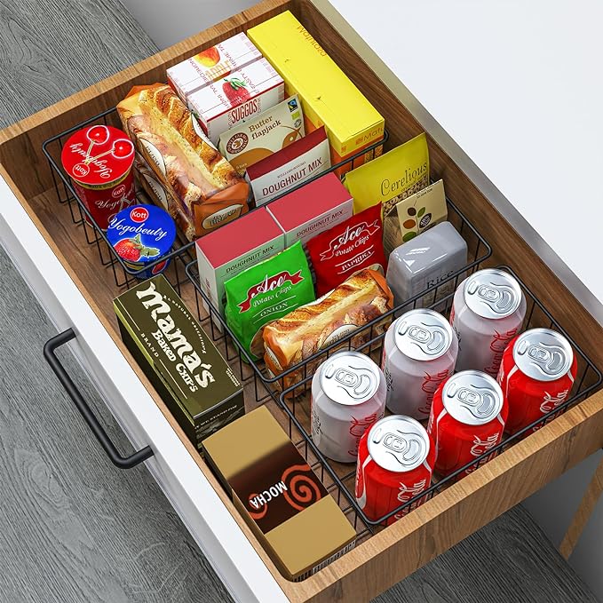 Joben Oligey 12 PACK (3 Szie) Small Wire Storage Baskets for Organizing,Pantry Organization Bins for Cabinets, Metal Basket for Kitchen, Bathroom Organizer (Black) - Image 3
