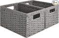 StorageWorks Wicker Storage Baskets, Gray Baskets for Storage, 2-Pack | Paper Rope Wicker Storage Baskets for Shelves, Rectangular Wicker Baskets with Handles, Handwoven Grey Baskets, Woven Baskets by StorageWorks