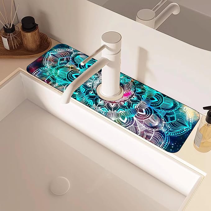 Kitchen Faucet Mat Galaxy Mandala Geometric Star Field Sink Splash Guard Behind Faucet Draining Mat Kitchen Accessories Non-slip Easy to Clean for Bathroom & Kitchen 15"X5.5" - Image 5