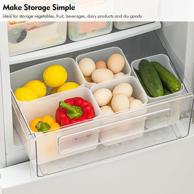 Refrigerator Organizer Box, Fridge Side Door Storage Containers Plastic Translucent Set of 5 (2M+3S) - Image 3