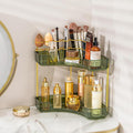 Upgraded 2-Tier Corner Bathroom Countertop Organizer – Spacious Storage for Makeup, Skincare & Perfumes, Built-in Brush Holder Fits Vanity/Dresser/Bsthtub (Sage Green) by SHUANGQING