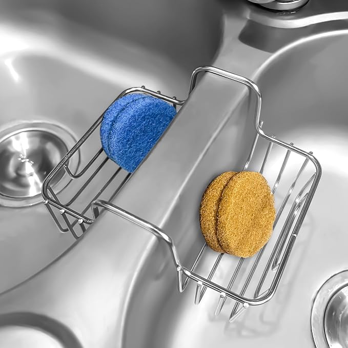 BuleVina Stainless Steel Sponge Holder for Kitchen Sink - Never Rust Hanging Saddle Double for Soap Kitchen Sink Caddy 2.2 inch, Rustproof Organizer for Dishwashing and Brush Drying by Unknown