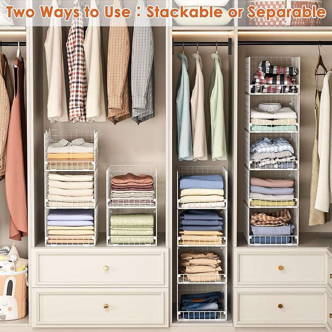 5-Tier Stackable Closet Storage Shelves, Closet Organizers and Storage Basket, Foldable & Stackable Closet Organizers for Closet System, Space-Saving Closet Shelf for Home ,White(Patent No. 30022416) - Image 9