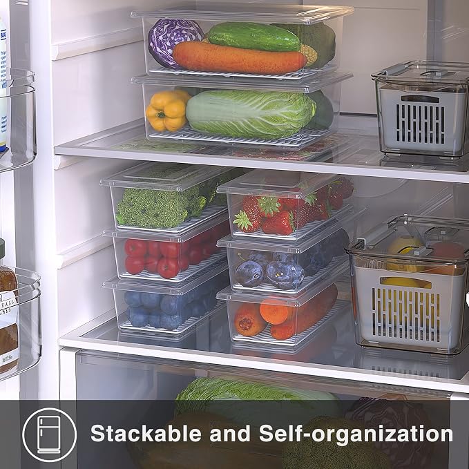 SILIVO Produce Saver Containers for Refrigerator (6 Pack) - 1.5L Fruit Storage Containers for Fridge, Vegetable Storage Containers with Drain Tray Keep Fresh for Veggie, Fruit, Lettuce and Salad - Image 3